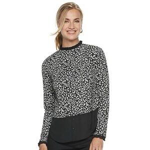Elle Black and White Leopard Print Blouse